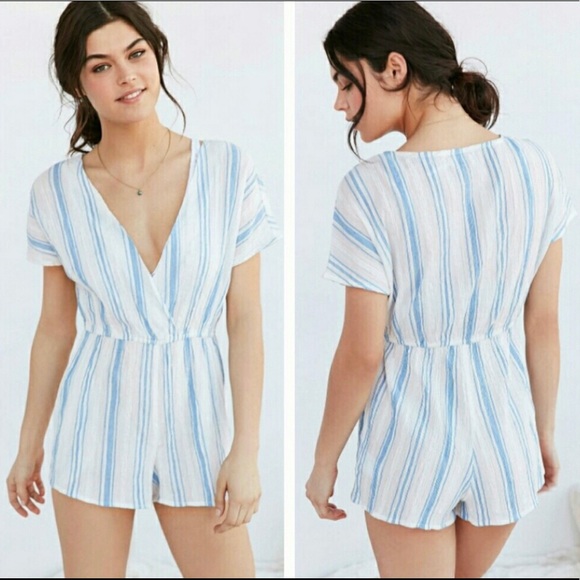 blue and white striped romper